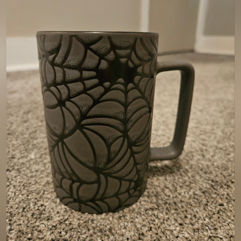 Spider Web Tall Mug Grey & Black Halloween